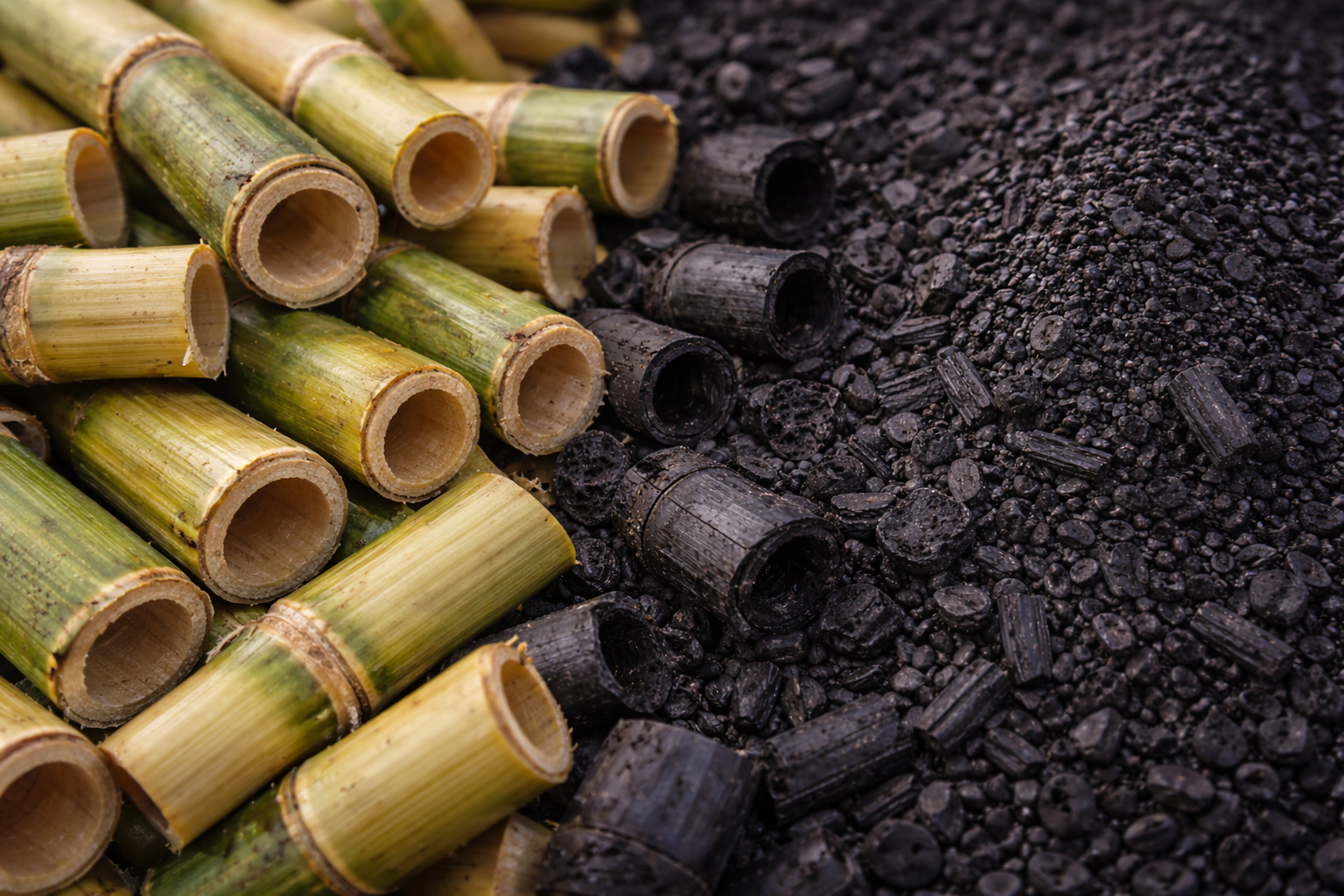 Bamboo stalks stacked together